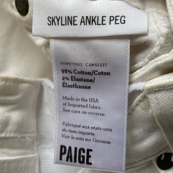 Paige Skyline Ankle Peg Stretch White Skinny Jeans Size 26 - Picture 11 of 16
